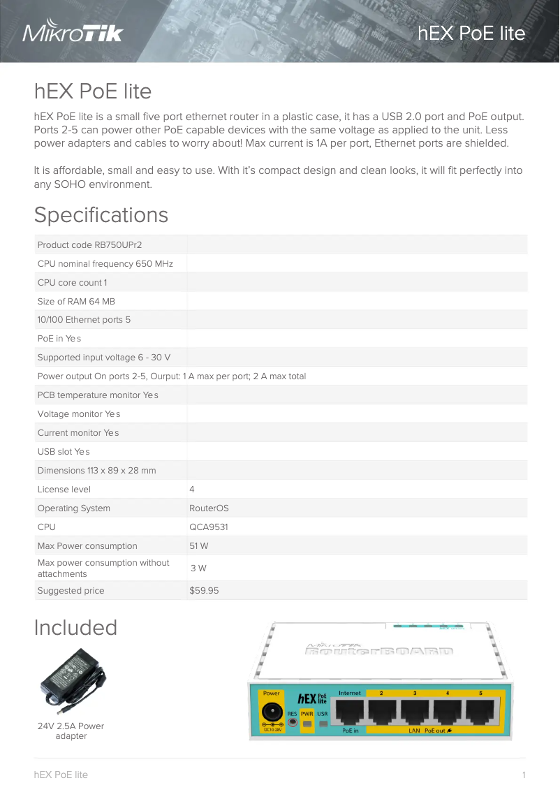 Page n°1 - Brochure Mikrotik hEX PoE lite