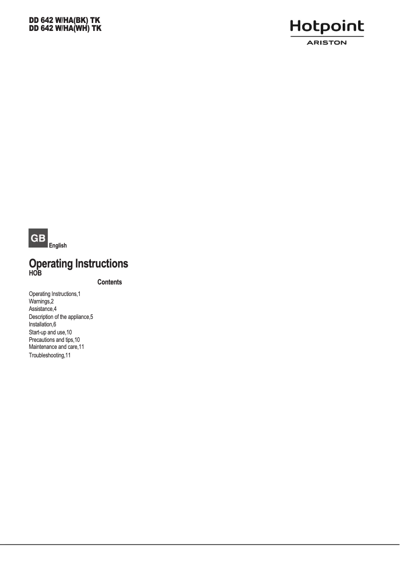 Image de la première page du manuel de l'appareil DD 642 W/HA (WH) TK