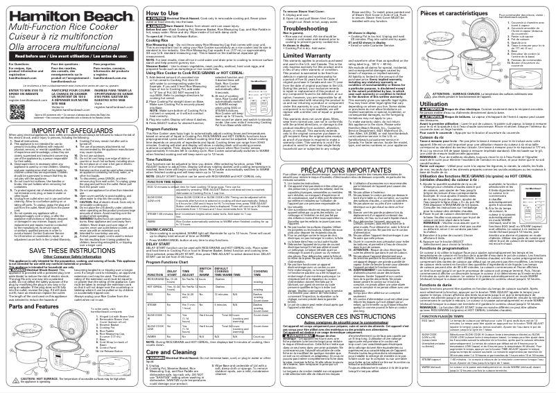 Page 1 de la notice Manuel utilisateur Hamilton Beach 37561