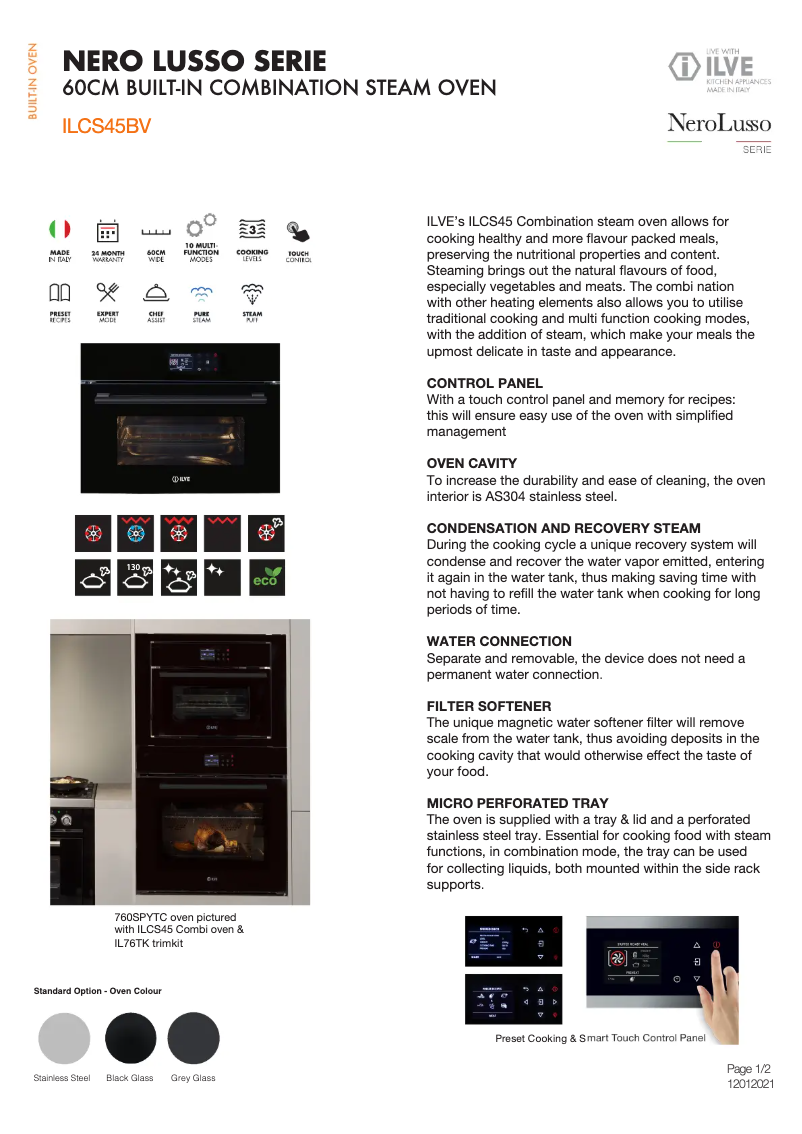 Page 1 de la notice Fiche technique Ilve ILCS45BV