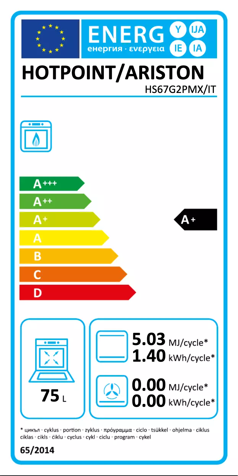 Page 1 de la notice Label énergétique Hotpoint HS67G2PMX/IT