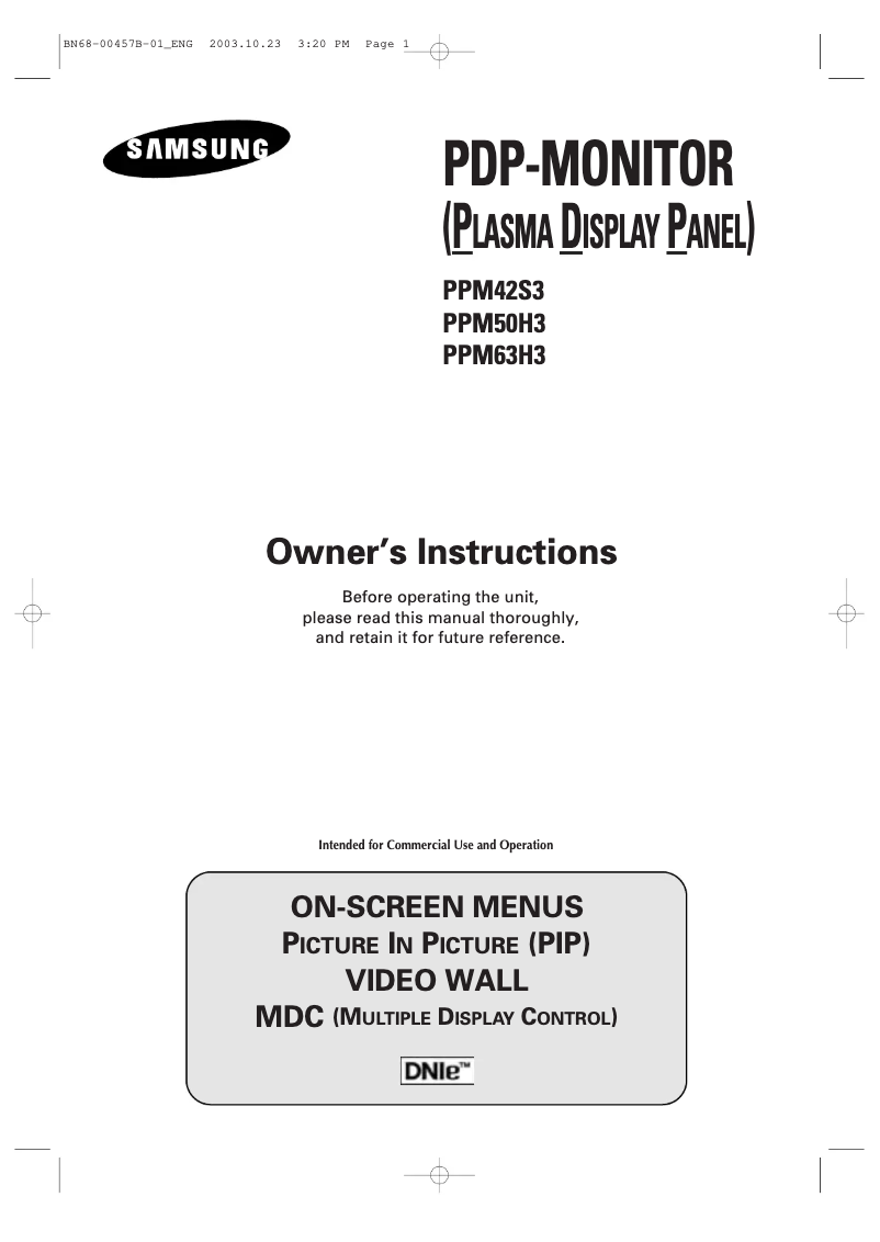 Page n°1 - Manuel utilisateur Samsung PPM42S3