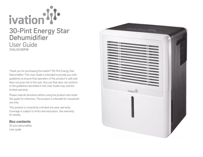 Page 1 de la notice Manuel utilisateur Ivation IVALDH30PW