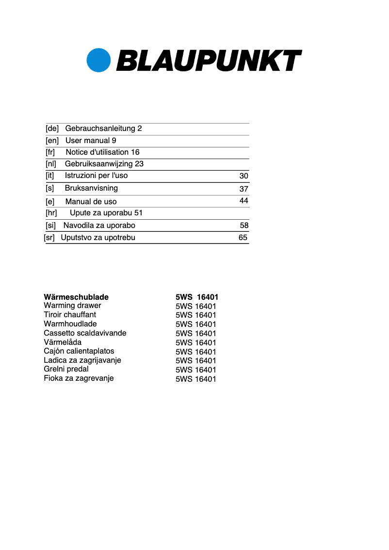 Page n°1 - Manuel utilisateur Blaupunkt 5WS16401