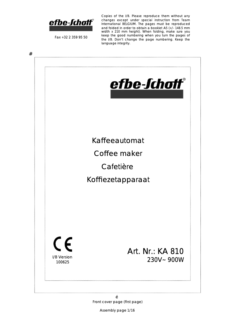 Page n°1 - Manuel utilisateur Efbe-Schott KA 810