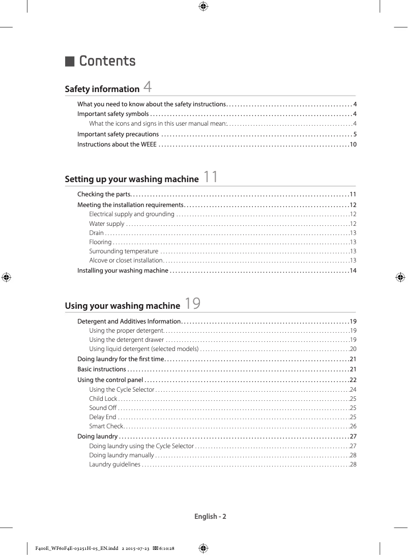 Page n°1 - Manuel utilisateur Samsung WF80F5E0W4W/EU