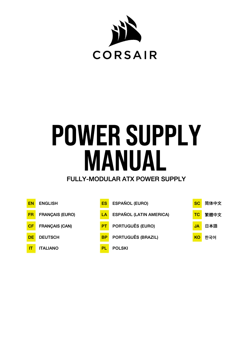 Page 1 de la notice Guide de démarrage rapide Corsair RM1000e
