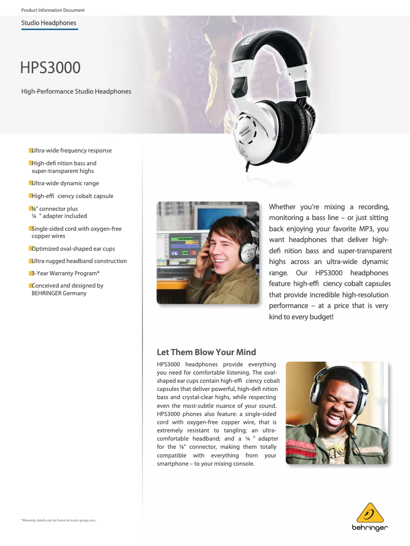 Page 1 de la notice Fiche technique Behringer HPS3000