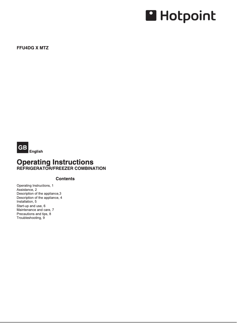 Page n°1 - Manuel utilisateur Hotpoint FFU4DG.1 X MTZ