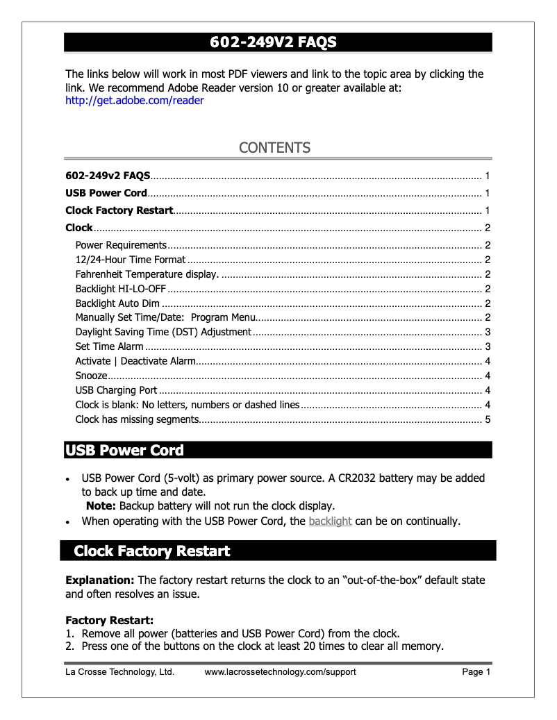 Página 1 del manual Preguntas frecuentes La Crosse Technology 602-249V2