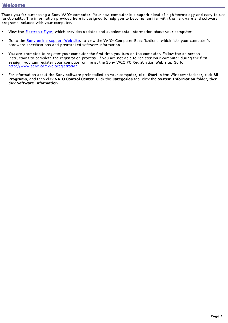 Page 1 de la notice Manuel utilisateur Sony Vaio VGC-RB49G