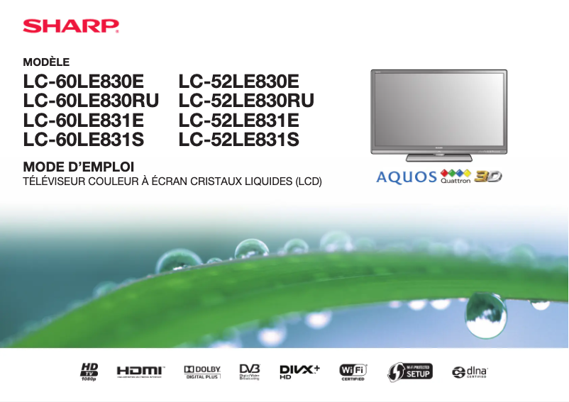 Page n°1 - Manuel utilisateur Sharp LC-60LE830E