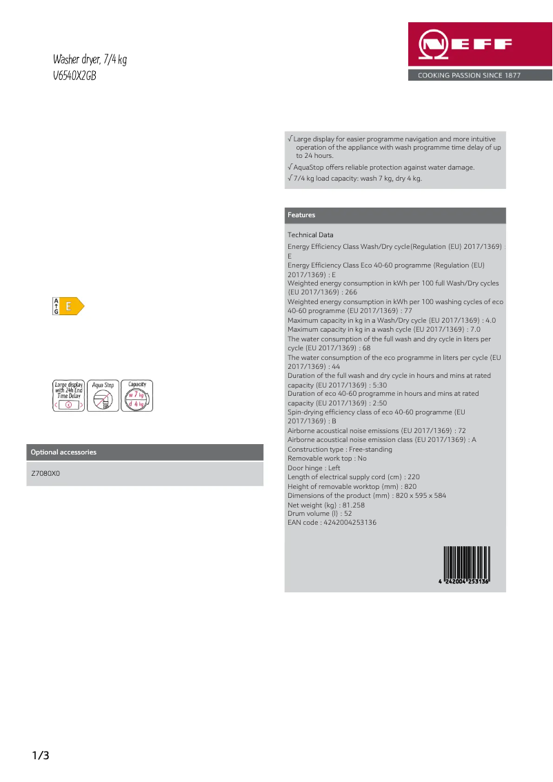 Page n°1 - Fiche technique Neff V6540X2GB