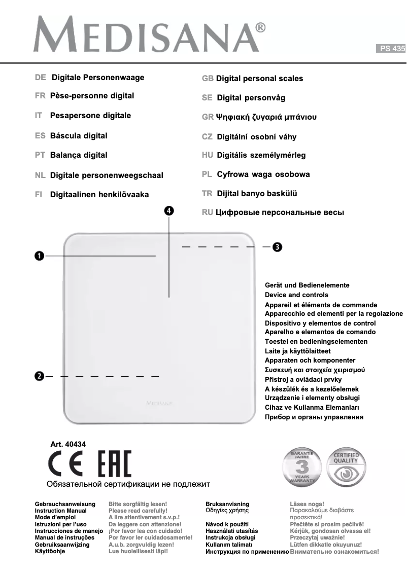 Page 1 de la notice Manuel utilisateur Medisana PS 437