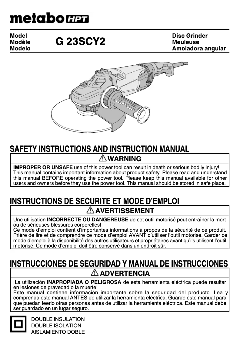 Page 1 de la notice Manuel utilisateur Metabo G 23SCY2