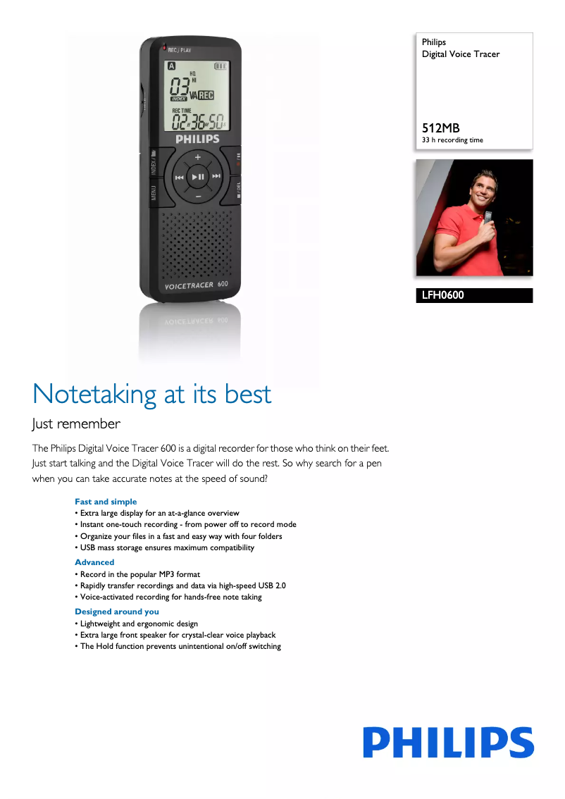 Page 1 de la notice Fiche technique Philips LFH0600