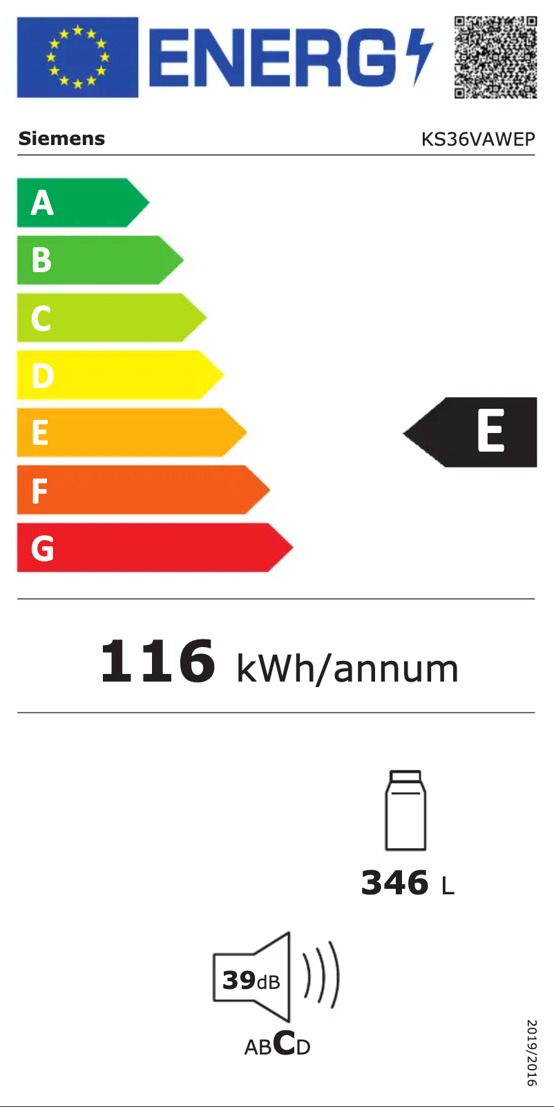 Page n°1 - Label énergétique Siemens KS36VAWEP