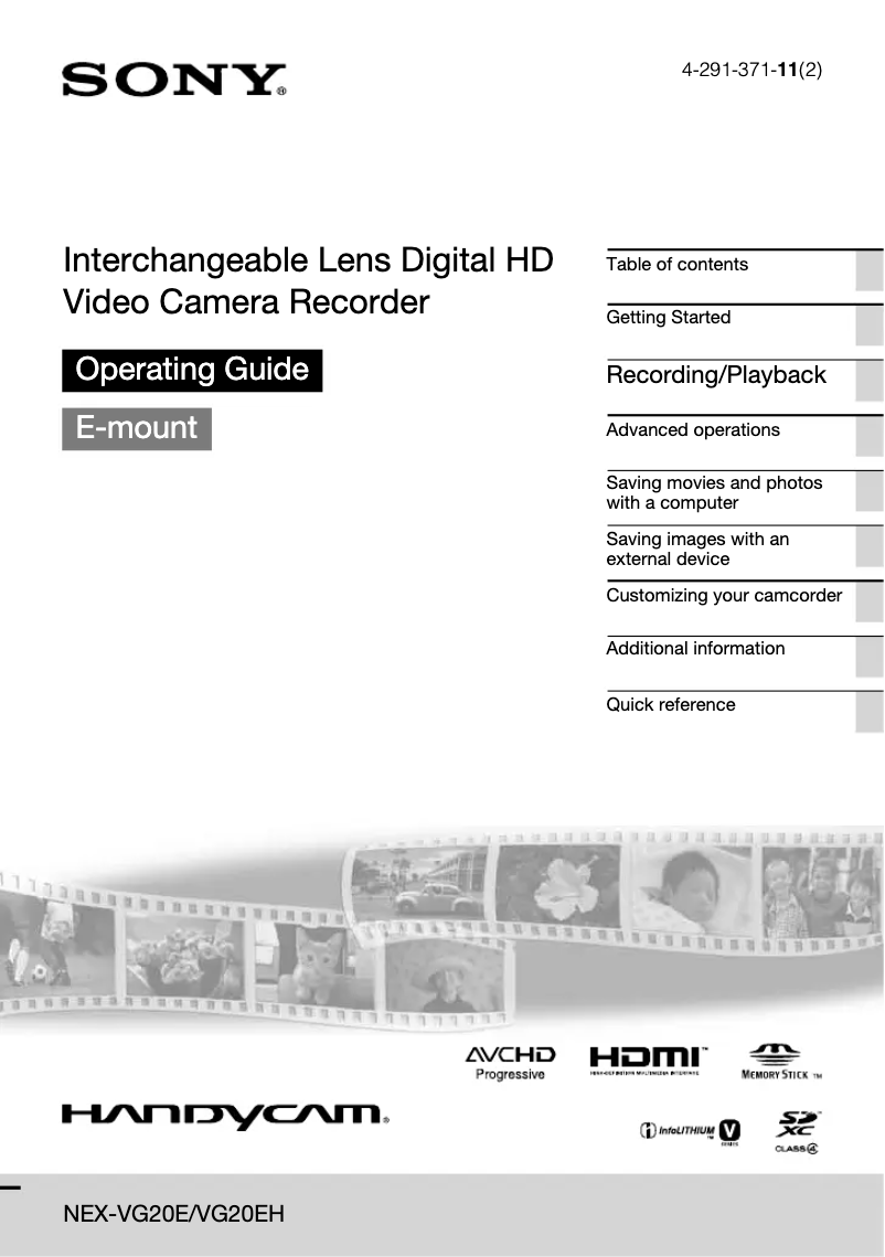 Page n°1 - Manuel utilisateur Sony NEX-VG20