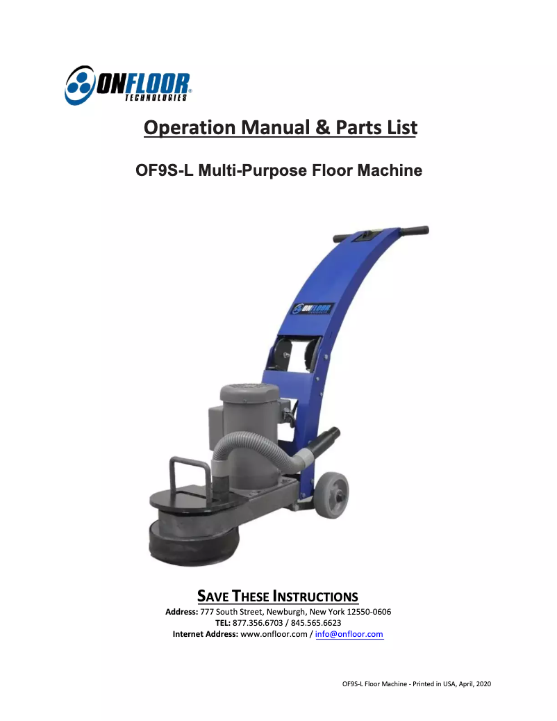 Page n°1 - Manuel utilisateur Onfloor Technologies OF9S-L
