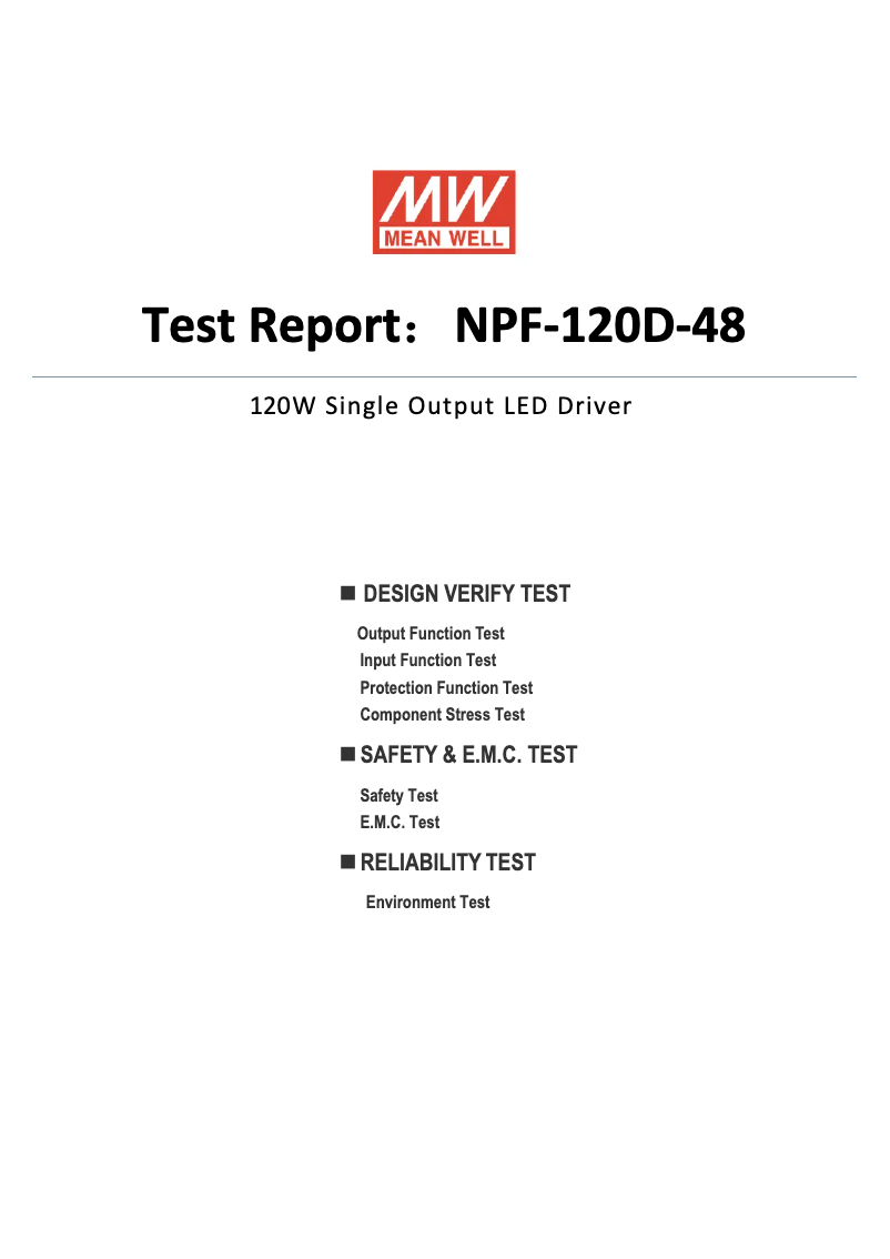 Page 1 de la notice Fiche technique Mean Well NPF-120D-48