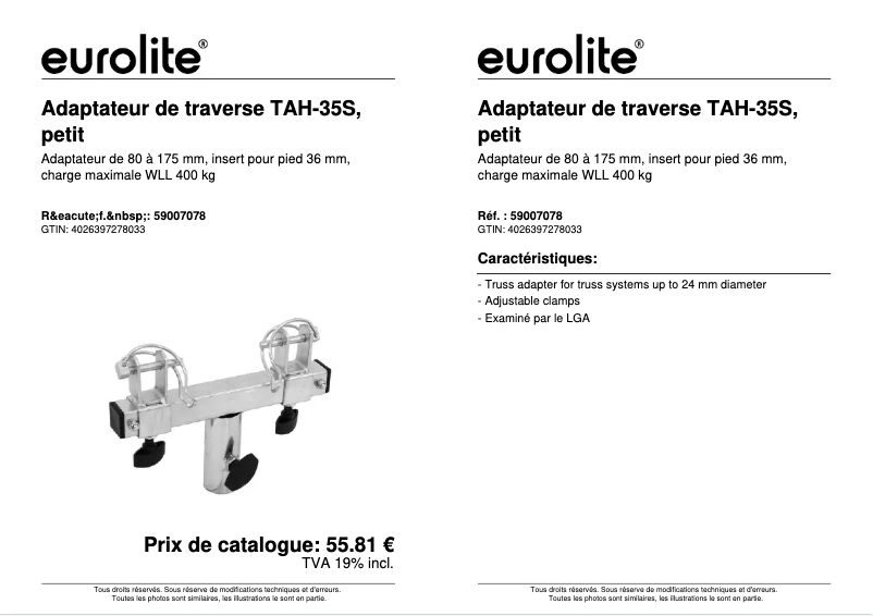 Page n°1 - Fiche technique Eurolite TAH-35S
