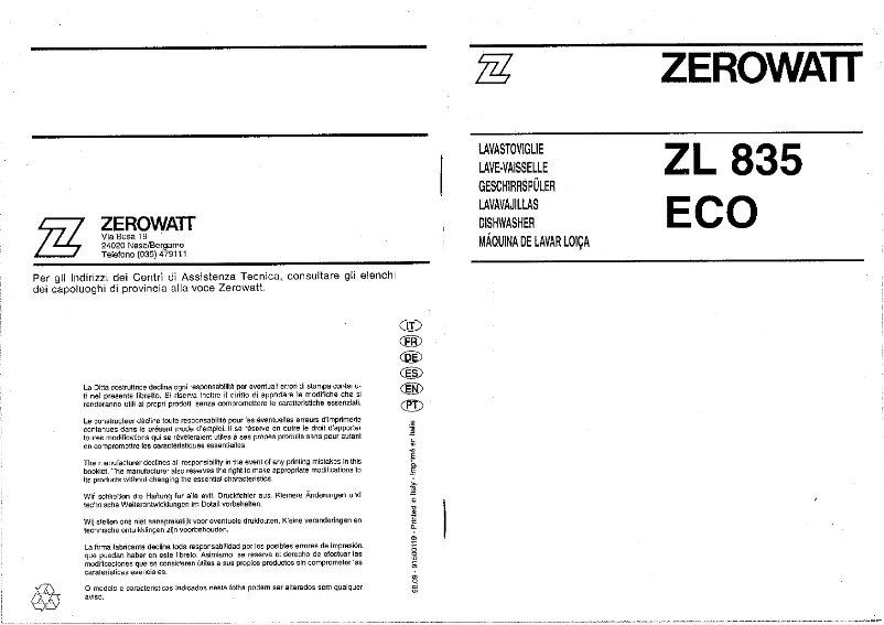 Page 1 de la notice Manuel utilisateur Zerowatt ZL 835 NX ECO