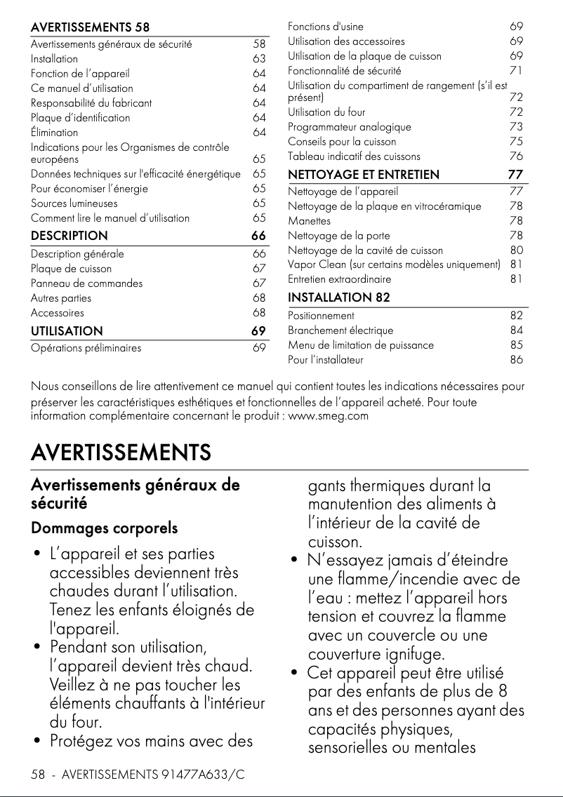 Page 1 de la notice Manuel utilisateur Smeg C6IMXT2