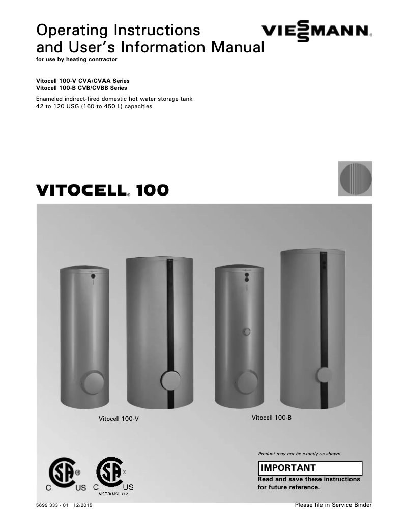 Page n°1 - Manuel utilisateur Viessmann Vitocell 100-H