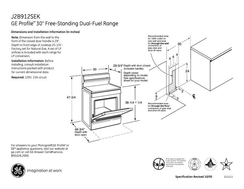 Page n°1 - Fiche technique GE Profile J2B912SEKSS