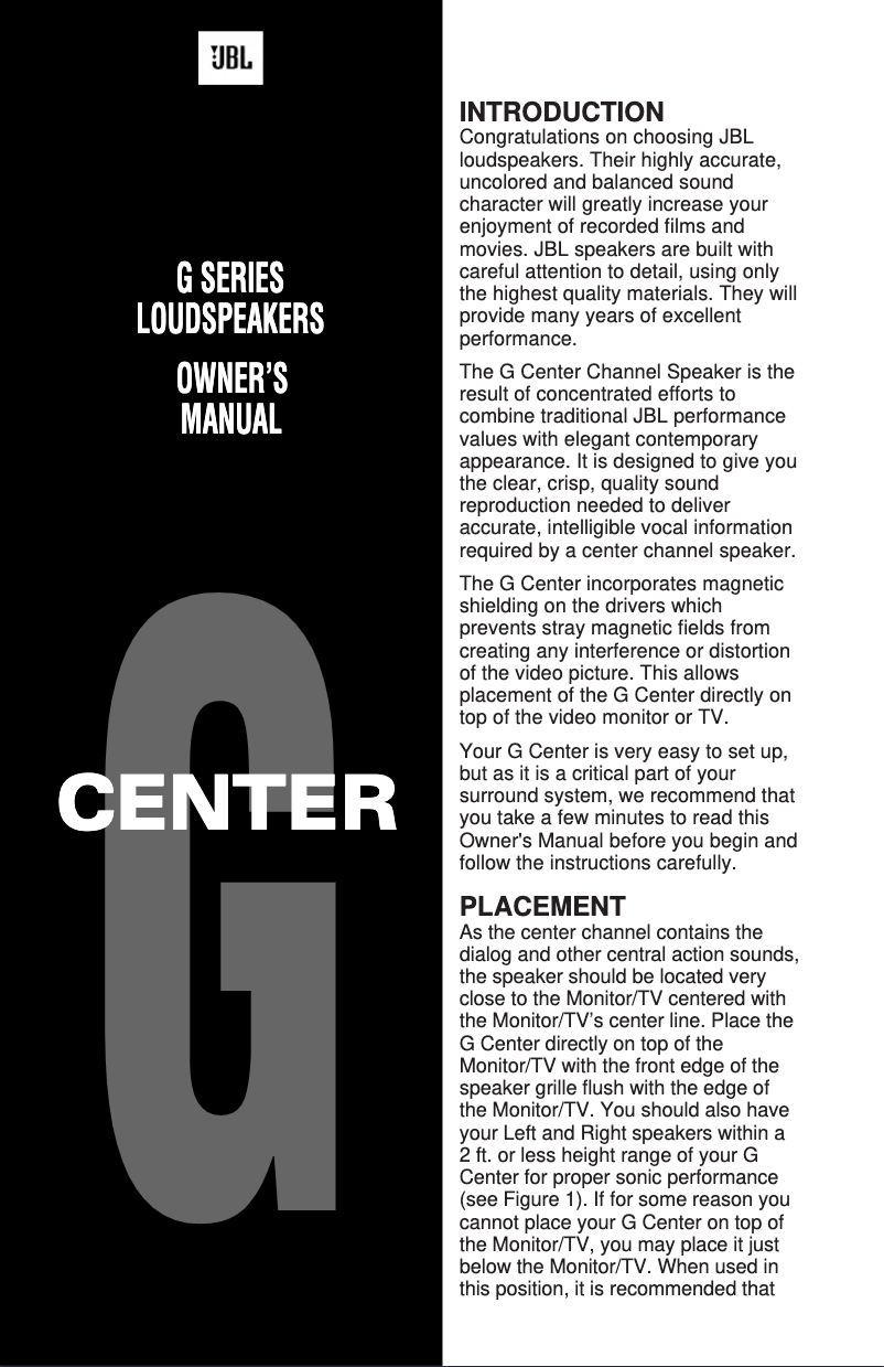 Page 1 de la notice Manuel utilisateur JBL G Center