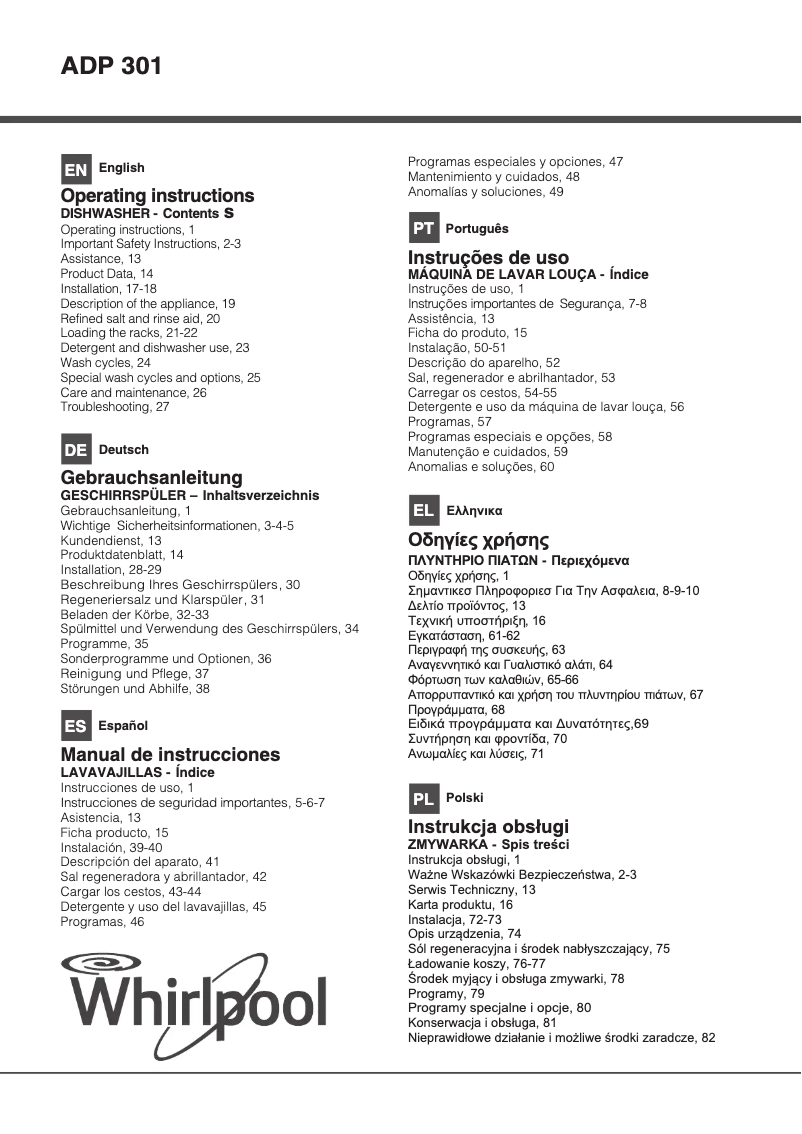 Página 1 del manual Manual de usuario Whirlpool ADP 301 WH