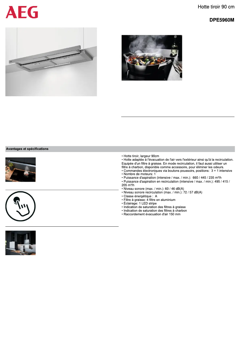 Page 1 de la notice Fiche technique AEG DPE5960M