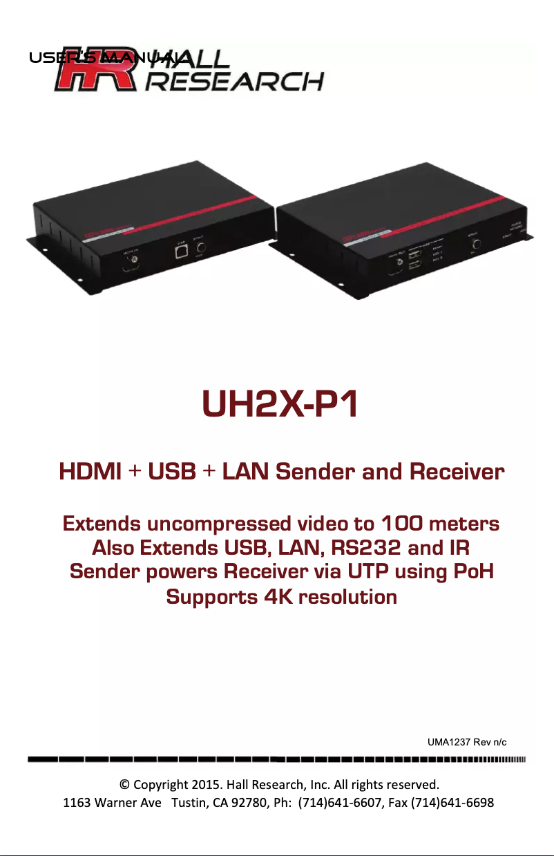 Image de la première page du manuel de l'appareil UH2X-P1