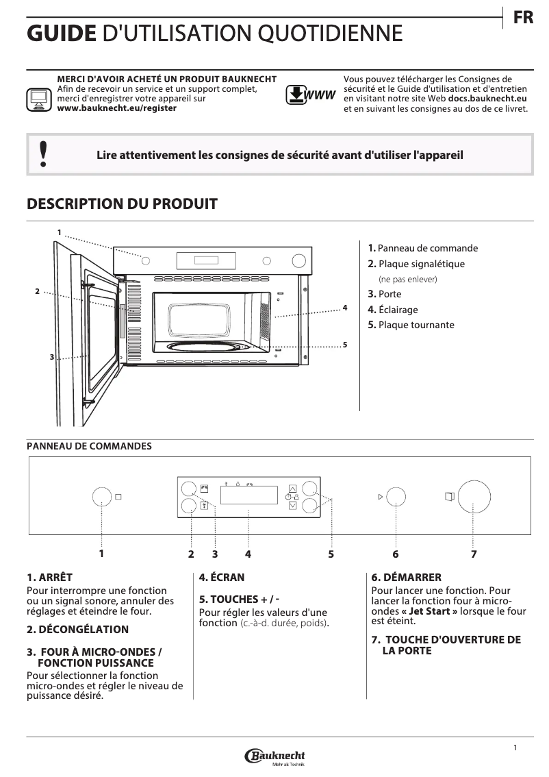 Page 1 de la notice Manuel d'utilisation et d'entretien Bauknecht EMNK3 2138 IN