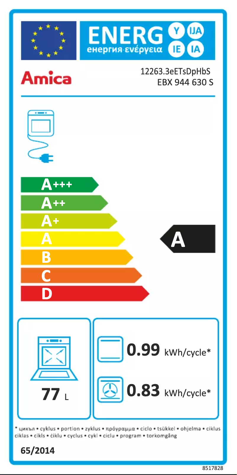 Page n°1 - Label énergétique Amica EBX 944 630 S