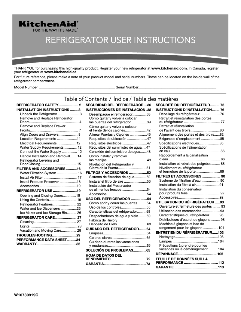Página 1 del manual Manual de usuario KitchenAid KRMF606ESS