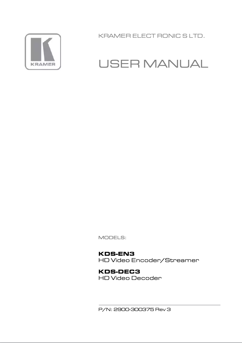 Page n°1 - Manuel utilisateur Kramer KDS-EN3