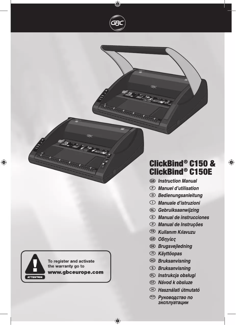 Page n°1 - Manuel utilisateur GBC ClickBind C150E