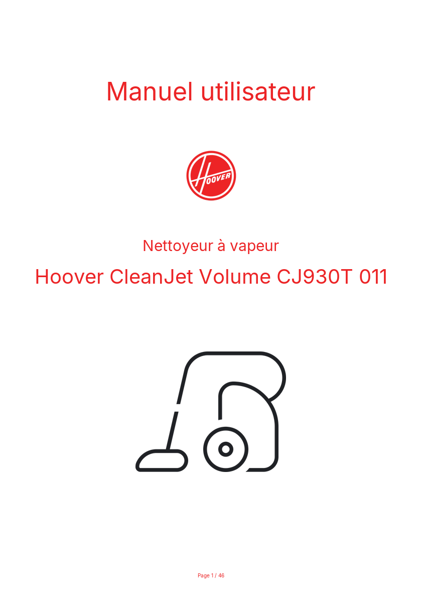 Page n°1 - Manuel utilisateur Hoover CleanJet Volume CJ930T 011