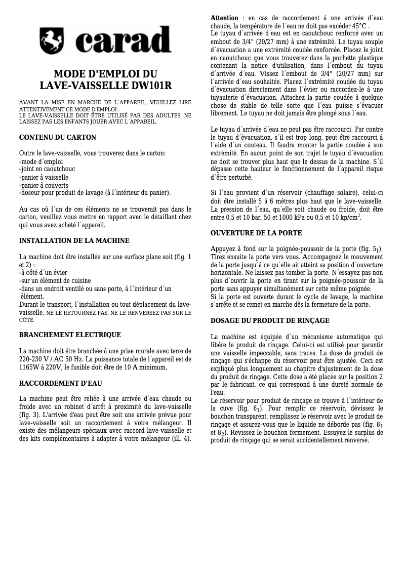 Image de la première page du manuel de l'appareil DW101R