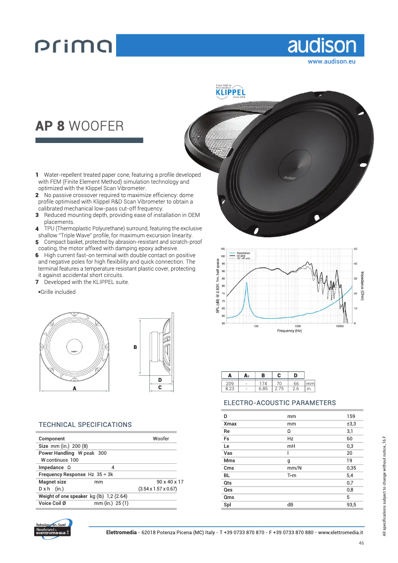 Page n°1 - Fiche technique Audison Prima AP 8