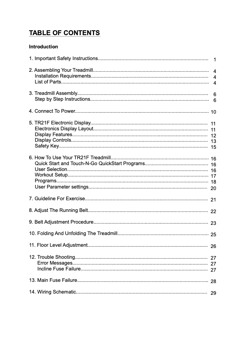 Página 1 del manual Manual de usuario SportsArt TR21F