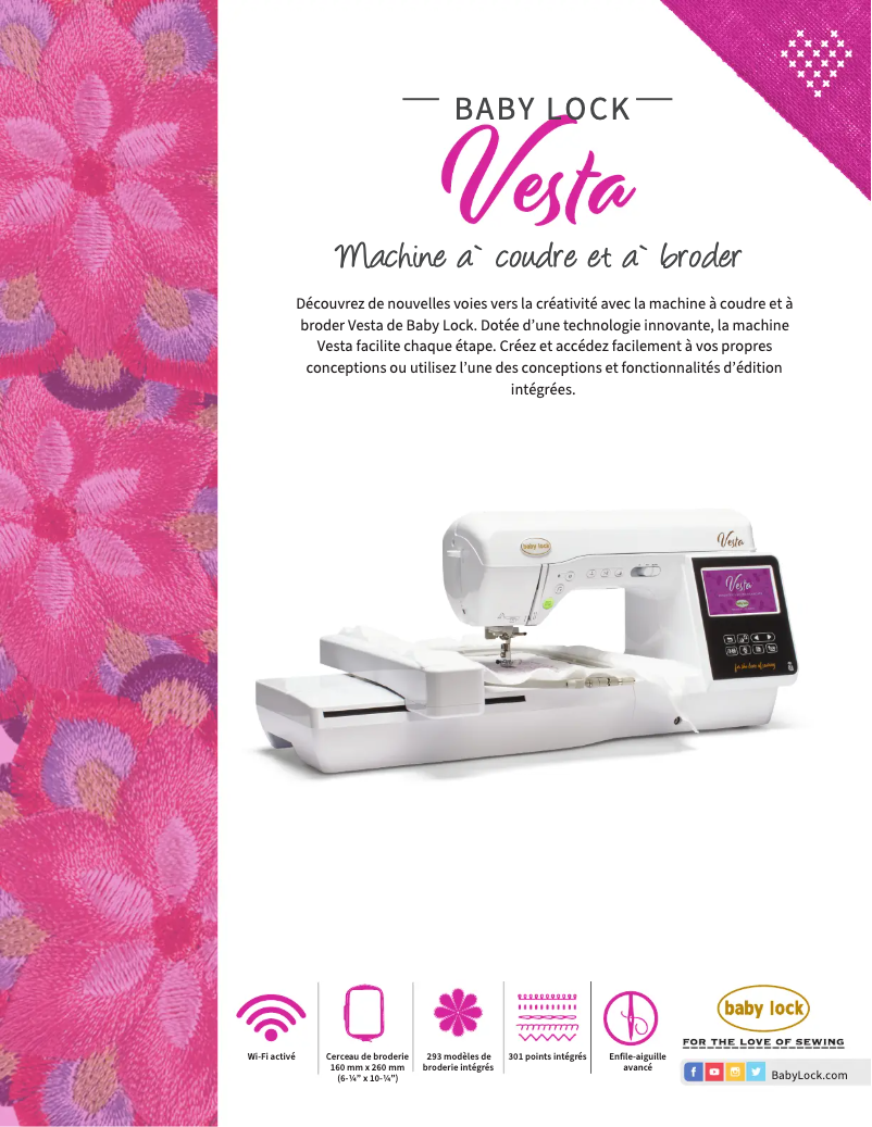 Page 1 de la notice Fiche technique Baby Lock Vesta