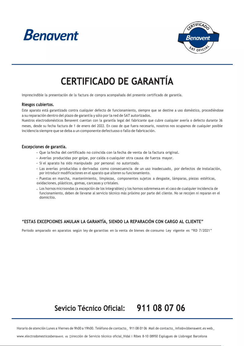 Page 1 de la notice Manuel utilisateur Benavent CBM185EW