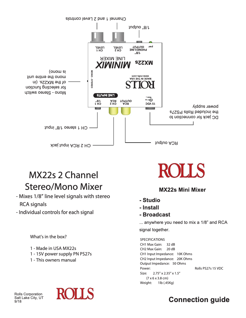 Page 1 de la notice Manuel utilisateur Rolls MX-22s