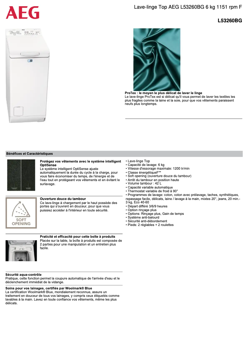 Page 1 de la notice Fiche technique AEG L53260BG