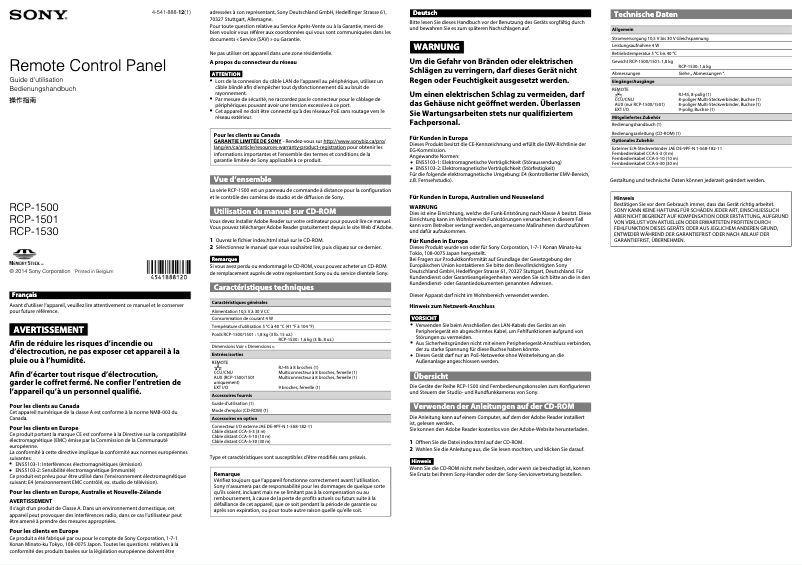 Page 1 de la notice Manuel utilisateur Sony RCP-1530