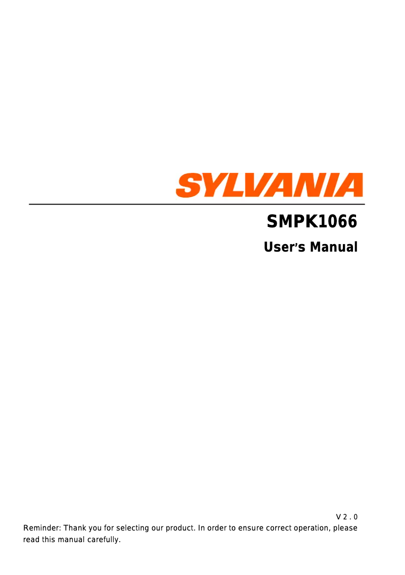 Page n°1 - Manuel utilisateur Sylvania SMPK1066