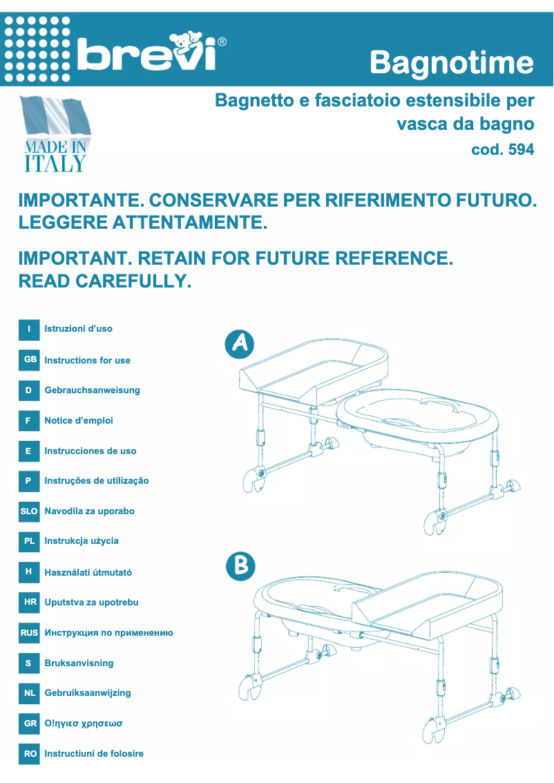 Page 1 de la notice Manuel utilisateur Brevi Reversible Bagnotime