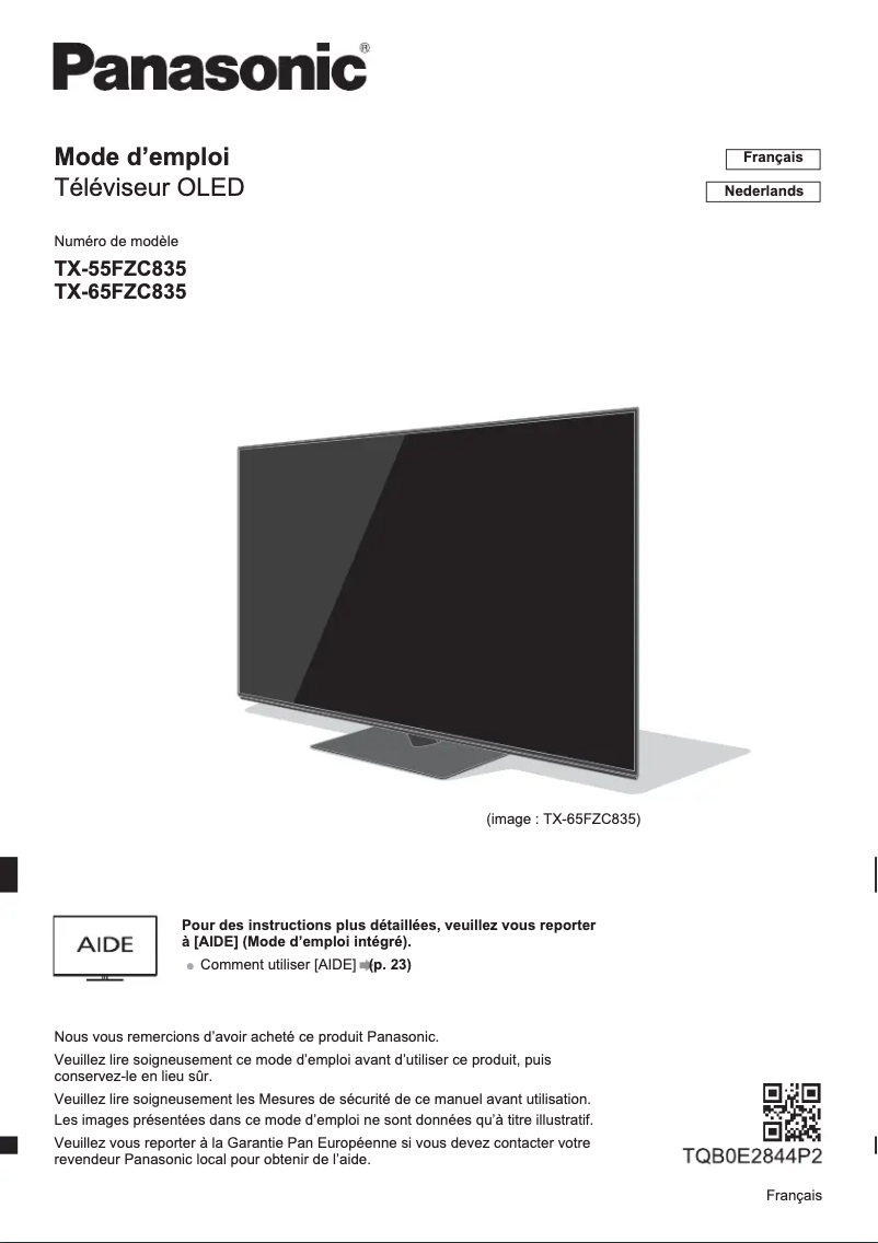Page 1 de la notice Manuel utilisateur Panasonic TX-65FZC835